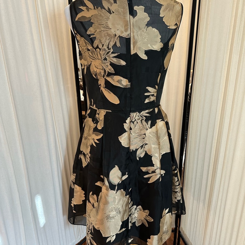 Elegant Black And Gold Floral Fit-and-Flare Dress - Picture 2 of 8